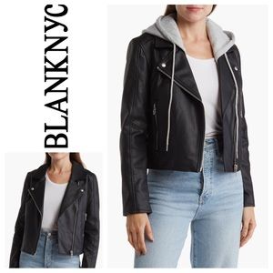NWT BLANK NYC Faux Leather Hooded Crop Moto Jacket Sz: S & L